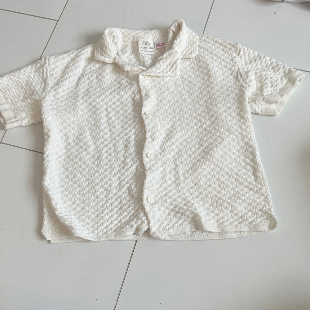 Zara Kids white Button Down Shirt textured boys 5